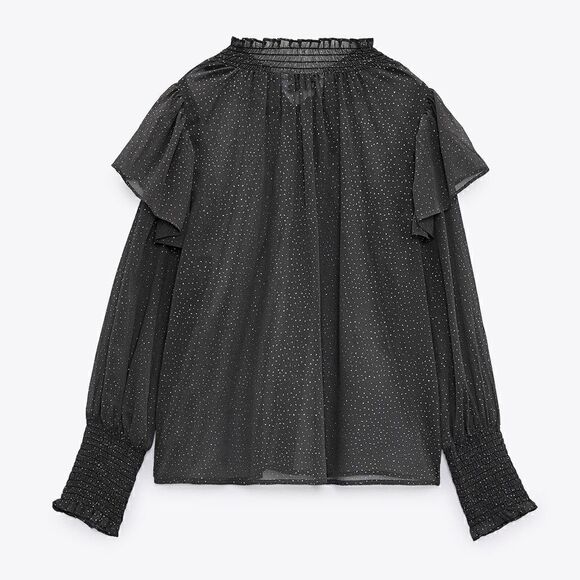 ZARA SPARKLY SEMI-SHEER METALLIC DOT BLOUSE - Picture 6 of 8